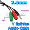 Adaptador conector splitter 2 a 1 con cable audio micrófono 3.5 mm