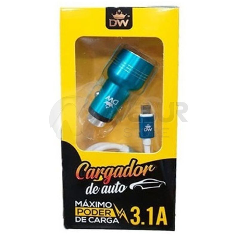Cargador de carro DW TCC194 carga rápida 2.4 A con cable V8 - NEGRO