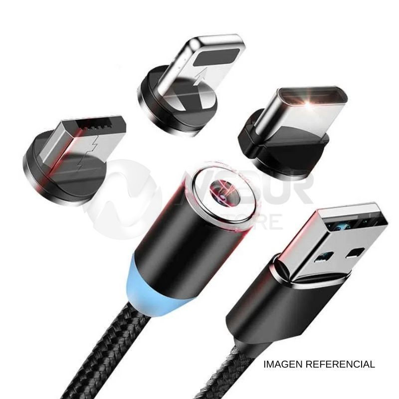 Cable carga rápida 3 conectores imantado (micro USB, Tipo C, Lightning)